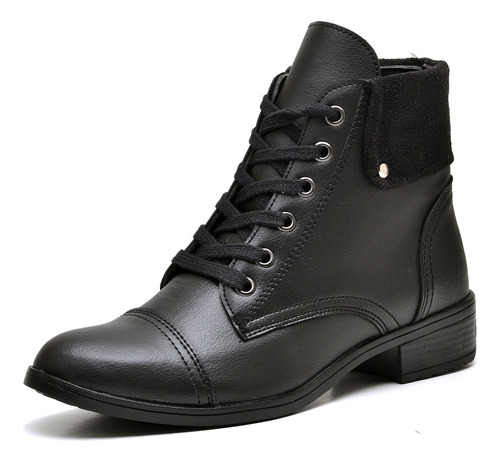 Bota Coturno Feminino Cano Curto Preto Plataforma Dubuy