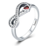 Anillo Para Mujer Amor Infinito Corazon Rojo En Plata 925