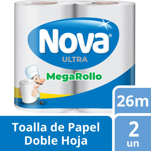 Toalla De Papel Nova Ultra Absorbente Mega Rollo 2 Un 26 Mt