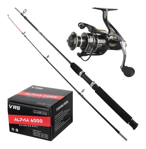 Kit Pesca Pesada Vara 1,80m 40lb Molinete 6000 13 Rolamentos Cor Preto