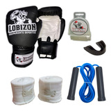 Combo Guantes + Bucal + Soga Pvc + Vendas 5cm Sparing Boxeo