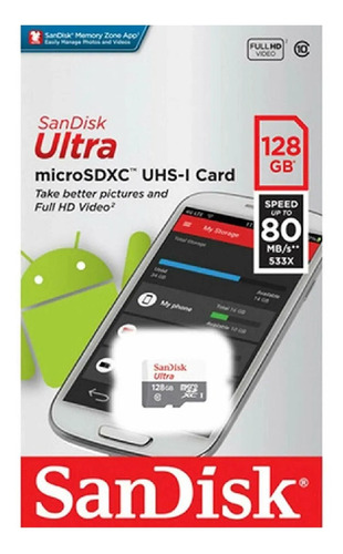 Memoria Micro Sd Ultra Sandisk 128gb Clase 10 Con Adaptador