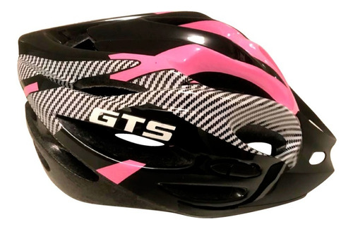 Capacete Com Sinalizador Led Bike Ciclismo Preto E Rosa Gts