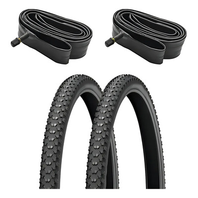 Kit 2 Pneus Aro 29 X 2.10 Com 2 Camaras Ar Mountain Bike Mtb Cor Preto