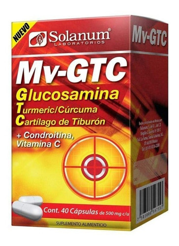 Glucosamina Turmeric/cúrcuma Cartilago Tiburon Solanum 40cap Sabor Sin Sabor