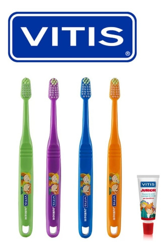 Cepillo Vitis Junior + Mini Pasta 15ml Pack X4 Unidades