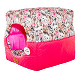 Cama Para Cachorro Toca Quadrada Em Corino + Rosa Grande (g)