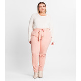 Calça Feminina Plus Size Em Moletinho Secret Glam Rosa