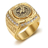 Anillo De Hombre Chapado En Oro Y Diamante Con Águila