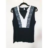 H&m Blusa Sin Mangas Detalle Pecho Blanco Y Negro L