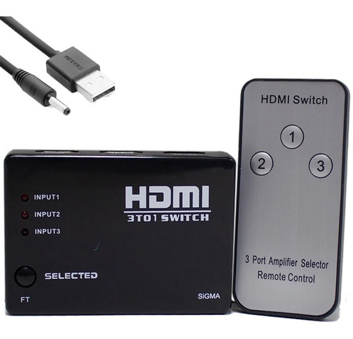 Chave Seletora Switch Hdmi 3 Ent 1 Saída E Controle Barato