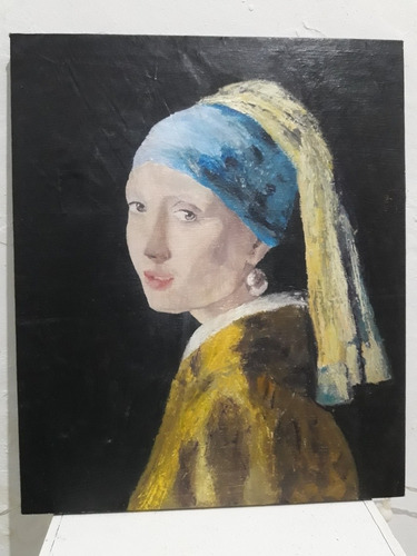 Cuadro La Joven De La Perla Vermeer Pintado A Mano 36x43cm