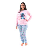 Pijama Feminino Inverno Longo Estampado Manga Longa Calça