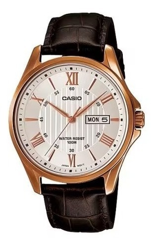 Reloj Casio Hombre  Mtp-1384l Malla Cuero Garantía Extendida