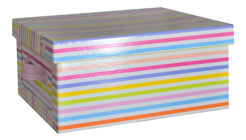 Caja Baulera Organizadora Rayada Grande De 48x36x22cm