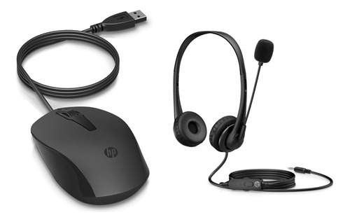 Mouse Alambrico Hp 150 + Auriculares Hp 3.5 Mm Sths G2 Color Negro
