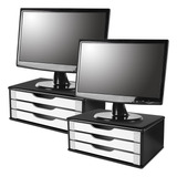 Conj. 2 Suportes Monitor Mdf Black Piano 3 Gavetas Brancas