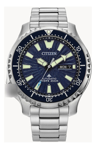 Reloj Citizen Promaster Buceo Automático Ny0136-52l Ts Color De La Correa Plateado Color Del Bisel Azul Color Del Fondo Azul