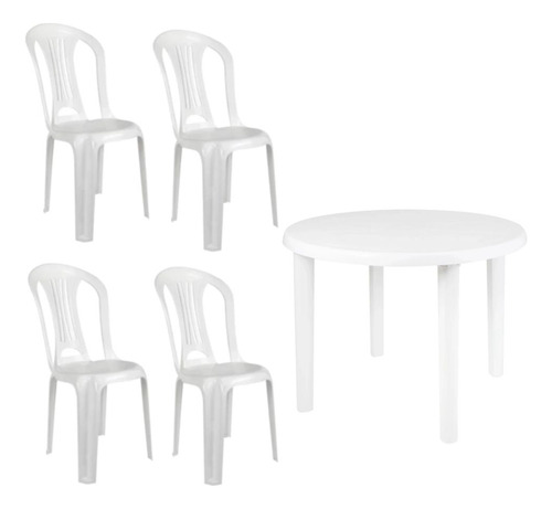 Kit Mesa Plástica Desmontavel 90cm + 4 Cadeiras Em Plástico