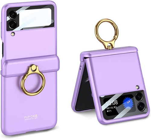 Funda Para Samsung Z Flip 3 5g + Vidrio De Camara - Morado.