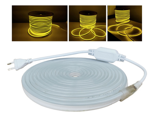 Mangueira Neon Led Amarelo 8m 8mmx16mm 2835 Ip65 110/220v