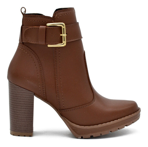 Botas Botin Andrea Cafe Tipo Piel Tacon Grueso Comoda Mujer