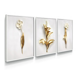 Quadro Decorativo Floral Dourado Grande 3d Quarto Casal Sala