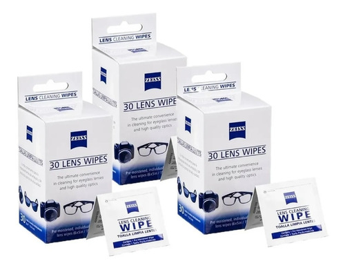 90 Toallas Zeiss Wipes Paño Limpia Pantallas Lentes 3 Cajas