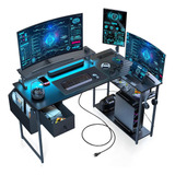 Domicon L Shaped Gaming Desk, 47 Inch Computer Desk With Led
