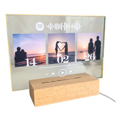 Cuadro Personalizado Spotify Vidrio Base Madera Lámpara Led | Envío gratis