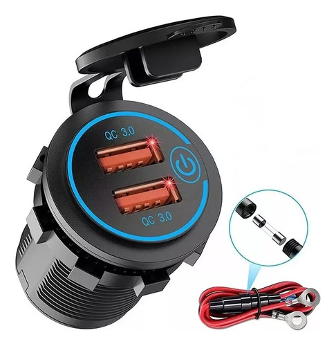 3.0a Para Cargador Iluminado Usb Dual Salida Coche Moto Bote