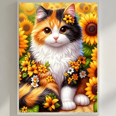 Pintura De Pared Con Forma De Gatito En Flor De Girasol, Dis