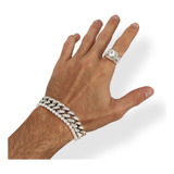 Pulseira Cuban Riviera Zirconia Kit Prata + Brinde Anel Ice