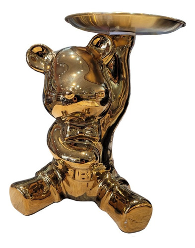 Figura Decorativo Bb Oso Metalizado Sentado Up Resina 21,5cm