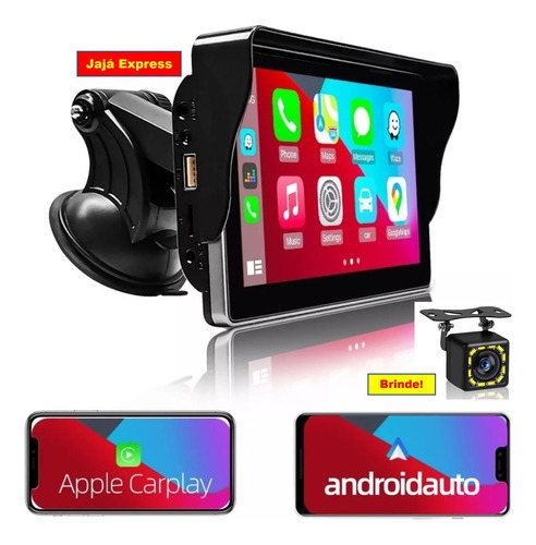 Central Multimídia Universal Portátil Carplay E Android Auto Cor Preto