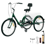 Vevor Triciclo Plegable Adultos Bicicleta 24puLG Cesta Verde