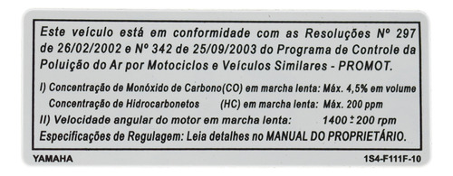 Etiqueta Emissão De Poluentes Fazer 250 Lander 250 Original