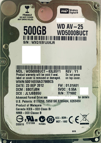 Wd Wd5000buct-63ls5y1 500gb Sata - 05425 Recuperodatos