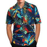 Camisa U De Manga Corta Con Solapa Y Estampado Hawaiano Para