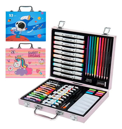 Set Arte Colores Crayones Plumones Acuarelas Maletin 53 Pzs