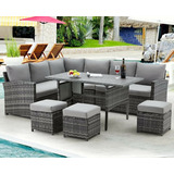 Juego De Muebles De Jardin Exterior Gris 7 Piezas