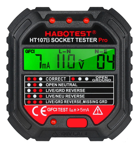 Enchufe Habotest Gfci Tester Con Pantalla De Voltaje 90-250v