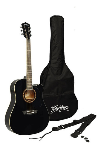 Washburn Ad5cepack Blk Guitarra Electroacústica Tipo Texana