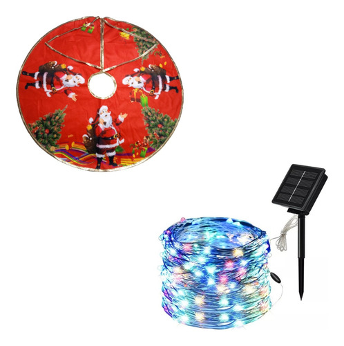 Serie De 100 Luces Led Solares + Pie De Árbol Navidad 55 Cm