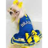 Roupa Vestido Brasil Azul Copa Do Mundo Para Cão E Gato