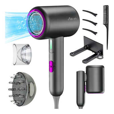 All-in® Secadora Cabello Pelo Difusar Frio Y Caliente 3 Temperaturas Plegable y Portátil Profesional Cuidado Iónico Con Soporte B-779gy Gris | Envío gratis