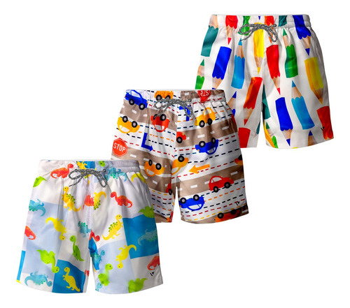 Kit 3 Shorts Praia Infantil Juvenil Bermudas Verão Voker