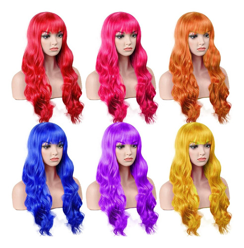 Peluca Ondulada Largo Pelo Ondas Cotillon Fiesta Cosplay X1