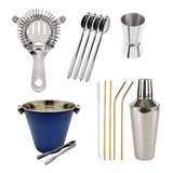 Set Kit Bartender Barman Completo Acero Inox Coctelera Bar