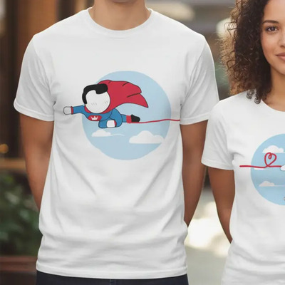 2 Playera Unisex Regalo Novio Pareja Enamorados San Valentin Blanco Super Man Y Mujer Maravilla S-dam Estampado